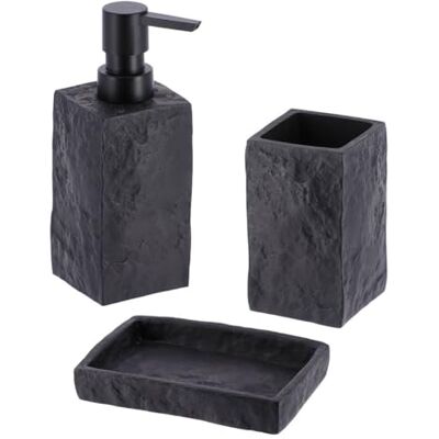 TENDANCE Set Gobelet Distributeur à Savon et Porte Savon Polyrésine Effet Pierre Noir Salle de Bain Accessoire Salle de Bain à Poser - Publicité TENDANCE Set Gobelet Distributeur à Savon et Porte Savon Polyrésine Effet Pierre Noir Salle de Bain Accessoire Salle de Bain à Poser - Publicité