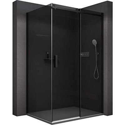 Bernstein Cabine de douche d'angle 160x100x195cm porte coulissante verre fumé trempé ESG 8mm anticalcaire, Profilés noir mat, Charnières réversibles gauche/droite NT806FLEX - Publicité Bernstein Cabine de douche d'angle 160x100x195cm porte coulissante verre fumé trempé ESG 8mm anticalcaire, Profilés noir mat, Charnières réversibles gauche/droite NT806FLEX - Publicité
