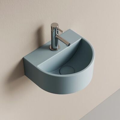 EMKE Lavabo Semi-Circulaire 303 x 255 x 120 mm, Vasque Suspendu à Fixer au Mur, Lavabo en Céramique pour WC Invités et Salle de Bain, Design Moderne, Bleu gris clair matt - Publicité EMKE Lavabo Semi-Circulaire 303 x 255 x 120 mm, Vasque Suspendu à Fixer au Mur, Lavabo en Céramique pour WC Invités et Salle de Bain, Design Moderne, Bleu gris clair matt - Publicité