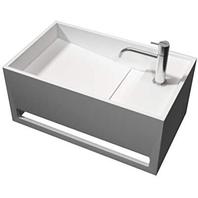 Bernstein Vasque Lavabo Rectangulaire suspendu fonte minérale Lave main mural Blanc mat 50x30x22cm + Porte-serviette & écoulement latéral + couvercle Design, Robuste & Durable PB2078 - Publicité Bernstein Vasque Lavabo Rectangulaire suspendu fonte minérale Lave main mural Blanc mat 50x30x22cm + Porte-serviette & écoulement latéral + couvercle Design, Robuste & Durable PB2078 - Publicité