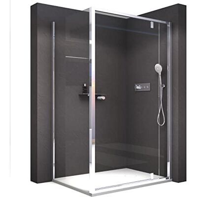 Bernstein Cabine de douche d'angle 80x110x195cm porte battante verre trempé ESG 6mm anticalcaire, Profilés Chrome, Charnières réversibles gauche/droite NT606 FLEX - Publicité Bernstein Cabine de douche d'angle 80x110x195cm porte battante verre trempé ESG 6mm anticalcaire, Profilés Chrome, Charnières réversibles gauche/droite NT606 FLEX - Publicité