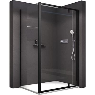 Bernstein Cabine de douche d'angle 90x110x195cm porte battante verre trempé ESG 6mm anticalcaire, Profilés Noir mat, Charnières réversibles gauche/droite NT606 FLEX - Publicité Bernstein Cabine de douche d'angle 90x110x195cm porte battante verre trempé ESG 6mm anticalcaire, Profilés Noir mat, Charnières réversibles gauche/droite NT606 FLEX - Publicité