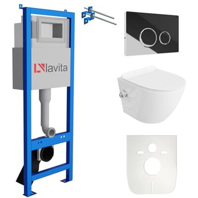 lavita LAV 101 Élément de paroi avant pour WC 40 cm + WC suspendu profond Salto blanc sans bord + panneau de commande LAV 200.4.2 chromé + abattant WC avec système d'abaissement automatique Kit - Publicité lavita LAV 101 Élément de paroi avant pour WC 40 cm + WC suspendu profond Salto blanc sans bord + panneau de commande LAV 200.4.2 chromé + abattant WC avec système d'abaissement automatique Kit - Publicité