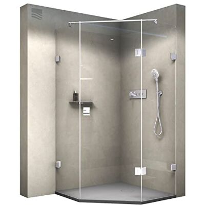 Bernstein Cabine de douche pentagonale 80x80x195cm + Receveur, verre trempé ESG 8mm anticalcaire, Profilés Chrome EX415 - Publicité Bernstein Cabine de douche pentagonale 80x80x195cm + Receveur, verre trempé ESG 8mm anticalcaire, Profilés Chrome EX415 - Publicité