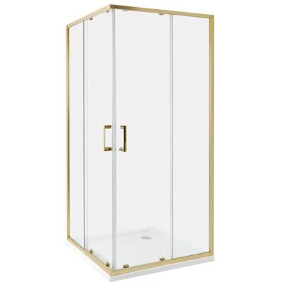 Beliani Cabine de Douche en Verre Trempé 90 x 90 x 185 cm Double Porte Coulissante Doré Tela - Publicité Beliani Cabine de Douche en Verre Trempé 90 x 90 x 185 cm Double Porte Coulissante Doré Tela - Publicité