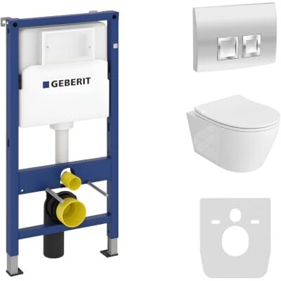 lavita Duofix Basic Praia Ensemble WC complet encastré avec élément mural et abattant de WC sans bord + panneau de commande Delta 25 Bouton chromé - Publicité lavita Duofix Basic Praia Ensemble WC complet encastré avec élément mural et abattant de WC sans bord + panneau de commande Delta 25 Bouton chromé - Publicité