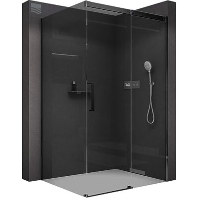 Bernstein Paroi de douche d'angle et porte coulissante DX906 FLEX noir mat verre gris de 8 mm avec revêtement Nano largeur sélectionnable, Largeur élément porte:120cm, Largeur élément latéral:100cm - Publicité Bernstein Paroi de douche d'angle et porte coulissante DX906 FLEX noir mat verre gris de 8 mm avec revêtement Nano largeur sélectionnable, Largeur élément porte:120cm, Largeur élément latéral:100cm - Publicité
