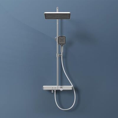EMKE Système de douche avec thermostat, système de douche à effet pluie avec pommeau de douche 36 x 24 cm, kit de douche avec étagère en verre, kit de douche avec douchette à main, 3 types de jet - Publicité EMKE Système de douche avec thermostat, système de douche à effet pluie avec pommeau de douche 36 x 24 cm, kit de douche avec étagère en verre, kit de douche avec douchette à main, 3 types de jet - Publicité