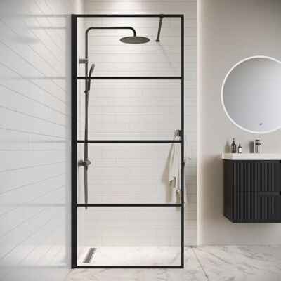 BADPLAATS - Essos - Noir à rayures - 80 x 200 cm - Paroi de douche - Publicité BADPLAATS - Essos - Noir à rayures - 80 x 200 cm - Paroi de douche - Publicité