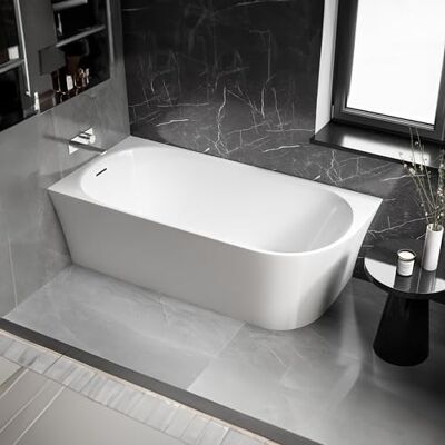 Bernstein Baignoire d'angle semi-îlot Blanc brillant design Acrylique + Bonde et trop plein, 215L, Montage à gauche 170x80x58cm (lxLxH) NORA CORNER - Publicité Bernstein Baignoire d'angle semi-îlot Blanc brillant design Acrylique + Bonde et trop plein, 215L, Montage à gauche 170x80x58cm (lxLxH) NORA CORNER - Publicité