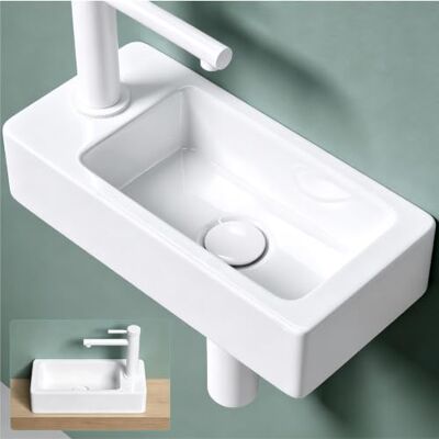 Mai & Mai Lavabo Rectangulaire Suspendu 37,5x18x8,8cm Blanc sans Trop-Plein Lave Mains, Perçage Robinet, Céramique, Format Compact pour WC d'Invités, BR3053R - Publicité Mai & Mai Lavabo Rectangulaire Suspendu 37,5x18x8,8cm Blanc sans Trop-Plein Lave Mains, Perçage Robinet, Céramique, Format Compact pour WC d'Invités, BR3053R - Publicité