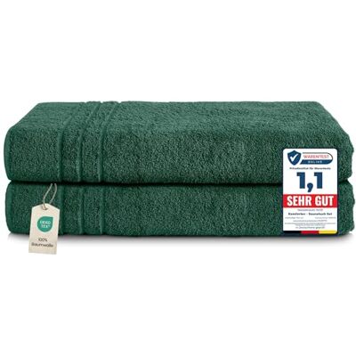 KOMFORTEC Vert foncé 2 serviettes 80x200cm 100% coton - Séchage rapide - Publicité KOMFORTEC Vert foncé 2 serviettes 80x200cm 100% coton - Séchage rapide - Publicité