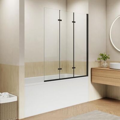 EMKE Paroi de douche pour baignoire 120x140 cm,Cadre Noir pare 3 pièces pliable, séparation de douche pour baignoire, paroi de baignoire en verre de sécurité 6 mm, Facile à Nettoyer - Publicité EMKE Paroi de douche pour baignoire 120x140 cm,Cadre Noir pare 3 pièces pliable, séparation de douche pour baignoire, paroi de baignoire en verre de sécurité 6 mm, Facile à Nettoyer - Publicité