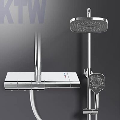 EMKE Colonne de douche avec thermostat, colonne de douche, douchette à 3 niveaux de jet, ensemble de douche à effet pluie, mitigeur de douche avec thermostat, système de douche, chromé - Publicité EMKE Colonne de douche avec thermostat, colonne de douche, douchette à 3 niveaux de jet, ensemble de douche à effet pluie, mitigeur de douche avec thermostat, système de douche, chromé - Publicité