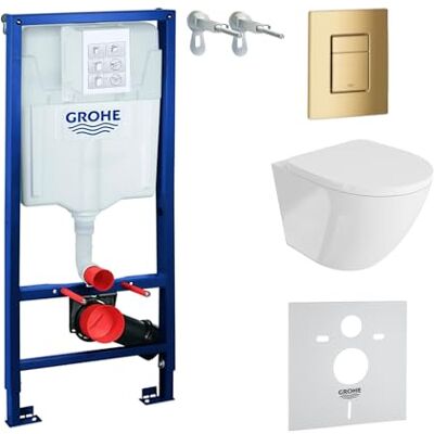 lavita Élément mural Solido + WC suspendu mural Sofi blanc sans bord + abattant WC SoftClose Bouton doré Kit complet Réservoir de chasse encastré Kit complet WC complet - Publicité lavita Élément mural Solido + WC suspendu mural Sofi blanc sans bord + abattant WC SoftClose Bouton doré Kit complet Réservoir de chasse encastré Kit complet WC complet - Publicité