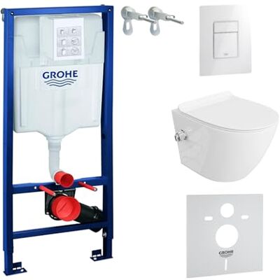 lavita Élément mural Solido + WC suspendu Salto blanc sans bord + siège de WC avec système d'abaissement automatique blanc brillant bouton kit complet encastré WC complet encastré - Publicité lavita Élément mural Solido + WC suspendu Salto blanc sans bord + siège de WC avec système d'abaissement automatique blanc brillant bouton kit complet encastré WC complet encastré - Publicité