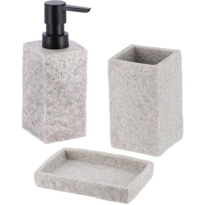 TENDANCE Set Gobelet Distributeur à Savon et Porte Savon Polyrésine Effet Pierre Gris Salle de Bain Accessoire Salle de Bain à Poser - Publicité TENDANCE Set Gobelet Distributeur à Savon et Porte Savon Polyrésine Effet Pierre Gris Salle de Bain Accessoire Salle de Bain à Poser - Publicité