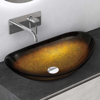 Mai & Mai Vasque Ovale à Poser 53,5x35,5x16cm Doré Pour Salle de Bains Vasque Lavabo, Verre Décoratif à Surface Lisse, Facile à Entretenir, Adaptée à une Salle de Bains Moderne, Min08 - Publicité Mai & Mai Vasque Ovale à Poser 53,5x35,5x16cm Doré Pour Salle de Bains Vasque Lavabo, Verre Décoratif à Surface Lisse, Facile à Entretenir, Adaptée à une Salle de Bains Moderne, Min08 - Publicité