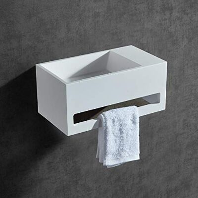 Bernstein Vasque Lavabo Rectangulaire suspendu Blanc mat 60x40x20cm Lave main mural fonte minérale + Porte-serviette & Bonde sans cache Etagère à droite Design, Robuste & Durable TWG02 - Publicité Bernstein Vasque Lavabo Rectangulaire suspendu Blanc mat 60x40x20cm Lave main mural fonte minérale + Porte-serviette & Bonde sans cache Etagère à droite Design, Robuste & Durable TWG02 - Publicité