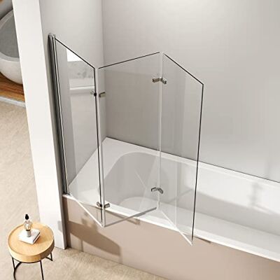 EMKE Paroi de douche pour baignoire 3 volets 120x140 cm Verre NANO 6 mm Paroi pliable à 180° - Publicité EMKE Paroi de douche pour baignoire 3 volets 120x140 cm Verre NANO 6 mm Paroi pliable à 180° - Publicité