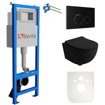 lavita LAV 101 Élément mural pour WC 40 cm + suspension murale, évier profond, WC Brava, noir, sans bord + panneau de commande LAV 200.4.4, noir, abattant de toilette, kit complet - Publicité lavita LAV 101 Élément mural pour WC 40 cm + suspension murale, évier profond, WC Brava, noir, sans bord + panneau de commande LAV 200.4.4, noir, abattant de toilette, kit complet - Publicité