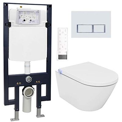 Bernstein Pack WC japonais + Bâti-support plaque Blanc mat, Toilettes suspendu lavant céramique + télécommande, jet douche, séchoir air chaud, filtre à odeurs, Chasse 180°, 59x38x38cm Pro+1102 - Publicité Bernstein Pack WC japonais + Bâti-support plaque Blanc mat, Toilettes suspendu lavant céramique + télécommande, jet douche, séchoir air chaud, filtre à odeurs, Chasse 180°, 59x38x38cm Pro+1102 - Publicité