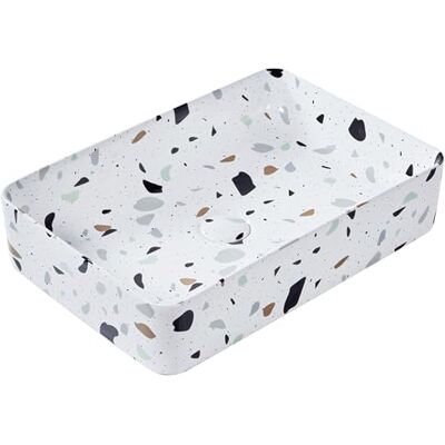Beliani Lavabo Rectangulaire en Céramique 61 x 35 cm Salle de Bain Effet Terrazzo Blanc Nules - Publicité Beliani Lavabo Rectangulaire en Céramique 61 x 35 cm Salle de Bain Effet Terrazzo Blanc Nules - Publicité