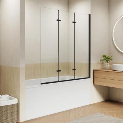EMKE Paroi de douche pour baignoire 130x140 cm,Cadre Noir pare 3 pièces pliable, séparation de douche pour baignoire, paroi de baignoire en verre de sécurité 6 mm, Facile à Nettoyer - Publicité EMKE Paroi de douche pour baignoire 130x140 cm,Cadre Noir pare 3 pièces pliable, séparation de douche pour baignoire, paroi de baignoire en verre de sécurité 6 mm, Facile à Nettoyer - Publicité