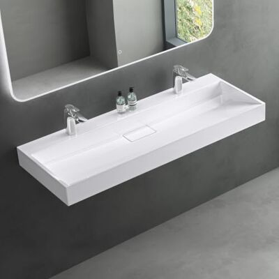 Mai & Mai Vasque Rectangulaire Posée Suspendue 120x46x11cm sans Trop-Plein Vasque Lavabo, Perçage Robinet, Solid Surface, pour Grande Salle de Bains, Colossum19-1200 - Publicité Mai & Mai Vasque Rectangulaire Posée Suspendue 120x46x11cm sans Trop-Plein Vasque Lavabo, Perçage Robinet, Solid Surface, pour Grande Salle de Bains, Colossum19-1200 - Publicité
