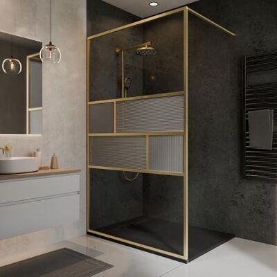 Schulte paroi douche italienne 100x200 barre 122cm, or mat, réversible 6mm barre recoupable verre trempé anti-calcaire plage de réglage 98.0-99.5 cm - Publicité Schulte paroi douche italienne 100x200 barre 122cm, or mat, réversible 6mm barre recoupable verre trempé anti-calcaire plage de réglage 98.0-99.5 cm - Publicité
