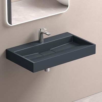 doporro Lavabo Suspendu avec Bonde Vasque à Poser Gris Noir Mat 80x46x11cm Lave Mains Rectangulaire avec Perçage de Robinet Colossum19 - Publicité doporro Lavabo Suspendu avec Bonde Vasque à Poser Gris Noir Mat 80x46x11cm Lave Mains Rectangulaire avec Perçage de Robinet Colossum19 - Publicité