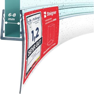 STEIGNER Joint flexible de douche 80 cm UK05 (1 pc.) Joint courbé pour douche 1/4 de cercle ou arrondie avec porte 6-8 mm Couleur : transparent Matériau flexible, Finition esthétique, Étanchéité - Publicité STEIGNER Joint flexible de douche 80 cm UK05 (1 pc.) Joint courbé pour douche 1/4 de cercle ou arrondie avec porte 6-8 mm Couleur : transparent Matériau flexible, Finition esthétique, Étanchéité - Publicité
