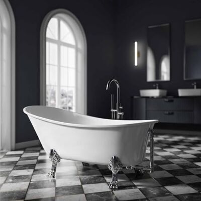 Bernstein Baignoire îlot Acrylique Sabot ovale design Blanc brillant sur pieds couleur Chrome, sans robinet + Bonde, trop plein, 200L 176x71x77cm (lxLxH) PARIS - Publicité Bernstein Baignoire îlot Acrylique Sabot ovale design Blanc brillant sur pieds couleur Chrome, sans robinet + Bonde, trop plein, 200L 176x71x77cm (lxLxH) PARIS - Publicité