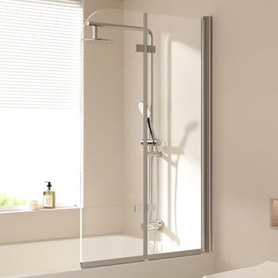 EMKE Paroi de douche pour baignoire 100 x 140 cm Pliable 2 pièces Pour baignoire, paroi de douche pliante Verre de sécurité 6 mm - Publicité EMKE Paroi de douche pour baignoire 100 x 140 cm Pliable 2 pièces Pour baignoire, paroi de douche pliante Verre de sécurité 6 mm - Publicité