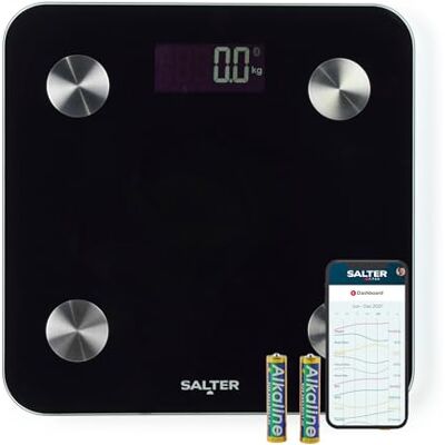 Salter Pèse-personne intelligent 180 kg, 17 mesures corporelles, application Health, graisse corporelle/eau, masse musculaire/osseuse, IMC et BMR, 8 mémoires utilisateur, noir, SA00655FEU6 - Publicité Salter Pèse-personne intelligent 180 kg, 17 mesures corporelles, application Health, graisse corporelle/eau, masse musculaire/osseuse, IMC et BMR, 8 mémoires utilisateur, noir, SA00655FEU6 - Publicité