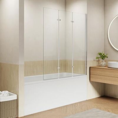 EMKE Paroi de douche pour baignoire 120x140 cm, pare 3 pièces pliable séparation de douche, paroi de baignoire en verre de sécurité 6 mm, Facile à Nettoyer - Publicité EMKE Paroi de douche pour baignoire 120x140 cm, pare 3 pièces pliable séparation de douche, paroi de baignoire en verre de sécurité 6 mm, Facile à Nettoyer - Publicité
