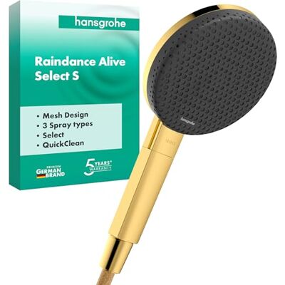 Hansgrohe Raindance Alive Select S - Tête de douche de 125 mm - Optique or poli - 3 modes de jet - Publicité Hansgrohe Raindance Alive Select S - Tête de douche de 125 mm - Optique or poli - 3 modes de jet - Publicité