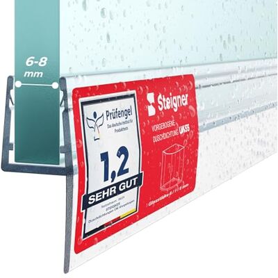 STEIGNER Joint porte de douche UK55 80 cm (1 pc.) transparent Joint vertical pour douche à accès d'angle ou pentagonale avec porte 6-8 mm Protection contre les fuites, Matériau durable, Étanchéité - Publicité STEIGNER Joint porte de douche UK55 80 cm (1 pc.) transparent Joint vertical pour douche à accès d'angle ou pentagonale avec porte 6-8 mm Protection contre les fuites, Matériau durable, Étanchéité - Publicité