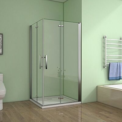 AICA Cabine de douche 110x90x195cm verre anticalcaire porte pliante et pivotante - Publicité AICA Cabine de douche 110x90x195cm verre anticalcaire porte pliante et pivotante - Publicité