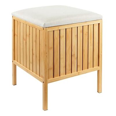 Relaxdays Panier à Linge Assise, Bambou, Couvercle rembourré, HxLxP 52 x 39 x 39 cm, Tabouret Rangement, Naturel/crème - Publicité Relaxdays Panier à Linge Assise, Bambou, Couvercle rembourré, HxLxP 52 x 39 x 39 cm, Tabouret Rangement, Naturel/crème - Publicité