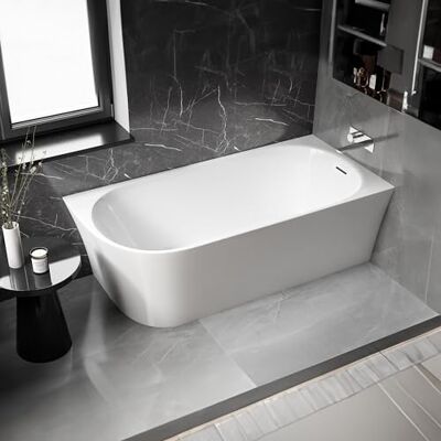Bernstein Baignoire d'angle semi-îlot Blanc brillant design Acrylique + Bonde et trop plein, 215L, Montage à droite 170x80x58cm (lxLxH) NORA CORNER - Publicité Bernstein Baignoire d'angle semi-îlot Blanc brillant design Acrylique + Bonde et trop plein, 215L, Montage à droite 170x80x58cm (lxLxH) NORA CORNER - Publicité