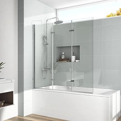 EMKE Paroi de douche pour baignoire 120 x 140 cm Pliable 3 pièces Verre de sécurité 6 mm - Publicité EMKE Paroi de douche pour baignoire 120 x 140 cm Pliable 3 pièces Verre de sécurité 6 mm - Publicité