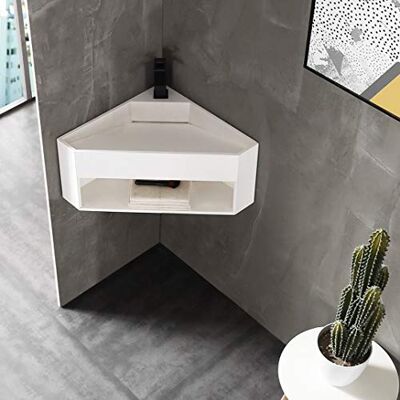 Bernstein Vasque Lavabo d'Angle suspendu Blanc mat 50x50x28cm Fonte minérale Lave main mural + Ecoulement central Design, Robuste & Durable TWG70 - Publicité Bernstein Vasque Lavabo d'Angle suspendu Blanc mat 50x50x28cm Fonte minérale Lave main mural + Ecoulement central Design, Robuste & Durable TWG70 - Publicité