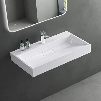 Mai & Mai Lavabo Rectangulaire Posé Suspendu 80x46x11cm sans Trop-Plein Vasque Lavabo, avec Perçage de Robinet, Bonde et Cache-Bonde Inclus, pour Salle de Bains Moderne, Colossum19 - Publicité Mai & Mai Lavabo Rectangulaire Posé Suspendu 80x46x11cm sans Trop-Plein Vasque Lavabo, avec Perçage de Robinet, Bonde et Cache-Bonde Inclus, pour Salle de Bains Moderne, Colossum19 - Publicité