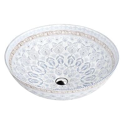 lavita Lavabo à poser Folklor, rond, sans trop-plein ni trou de robinet, en porcelaine de qualité supérieure, moderne, pour salle de bain, en céramique, 40 x 40 x 13,5 cm, blanc/bleu - Publicité lavita Lavabo à poser Folklor, rond, sans trop-plein ni trou de robinet, en porcelaine de qualité supérieure, moderne, pour salle de bain, en céramique, 40 x 40 x 13,5 cm, blanc/bleu - Publicité