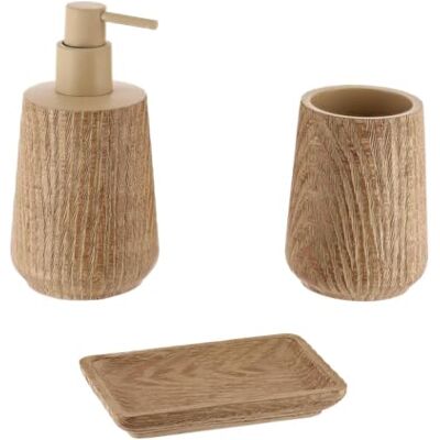TENDANCE Set Gobelet Distributeur à Savon et Porte Savon Polyrésine Effet Bois Naturel Salle de Bain Accessoire Salle de Bain à Poser - Publicité TENDANCE Set Gobelet Distributeur à Savon et Porte Savon Polyrésine Effet Bois Naturel Salle de Bain Accessoire Salle de Bain à Poser - Publicité