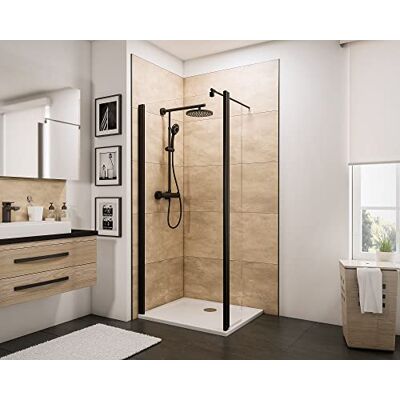 Schulte paroi douche italienne 90 x 190, déflecteur 30cm noir verre 5 mm barre 122cm verre trempé anti-calcaire réglage 90.0-91.8cm - Publicité Schulte paroi douche italienne 90 x 190, déflecteur 30cm noir verre 5 mm barre 122cm verre trempé anti-calcaire réglage 90.0-91.8cm - Publicité
