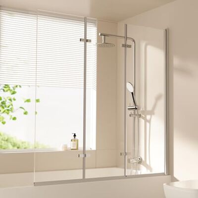 EMKE Paroi de douche pour baignoire 120 x 140 cm En verre de sécurité 3 pièces Pliable Pour baignoire, paroi de douche pliante 6 mm En verre de sécurité - Publicité EMKE Paroi de douche pour baignoire 120 x 140 cm En verre de sécurité 3 pièces Pliable Pour baignoire, paroi de douche pliante 6 mm En verre de sécurité - Publicité