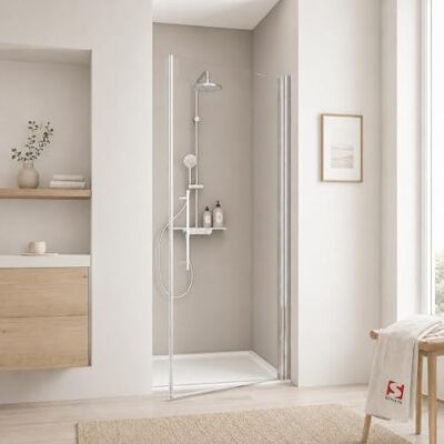 Schulte porte douche pivotante niche 60x192cm chromé autolevant réversible - Publicité Schulte porte douche pivotante niche 60x192cm chromé autolevant réversible - Publicité
