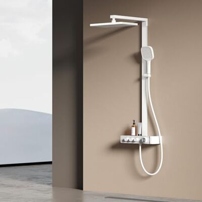 EMKE Système de douche avec thermostat, douche à effet pluie, blanc mat, avec grande douche à effet pluie de 36 x 24 cm, 3 types de jets, barre de douche et tuyau réglables en hauteur - Publicité EMKE Système de douche avec thermostat, douche à effet pluie, blanc mat, avec grande douche à effet pluie de 36 x 24 cm, 3 types de jets, barre de douche et tuyau réglables en hauteur - Publicité